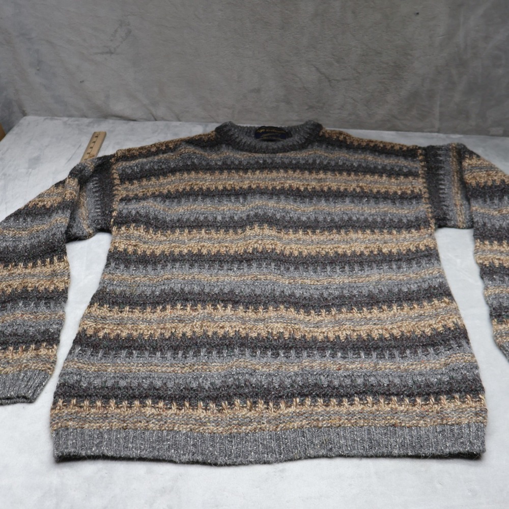 Skye Knitwear Sweater Mens‎ XL Gray Striped Wool Silk Blend Winter Cozy Textured